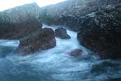 Sea swirling about the roacks at Port An Amail near to Rua Reidh Lighthouse, Melvaig, Wester Ross, Scotland