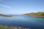 This photograph looks out over Scourie Bay, Sutherland, Scotland, to the Atlantic Ocean